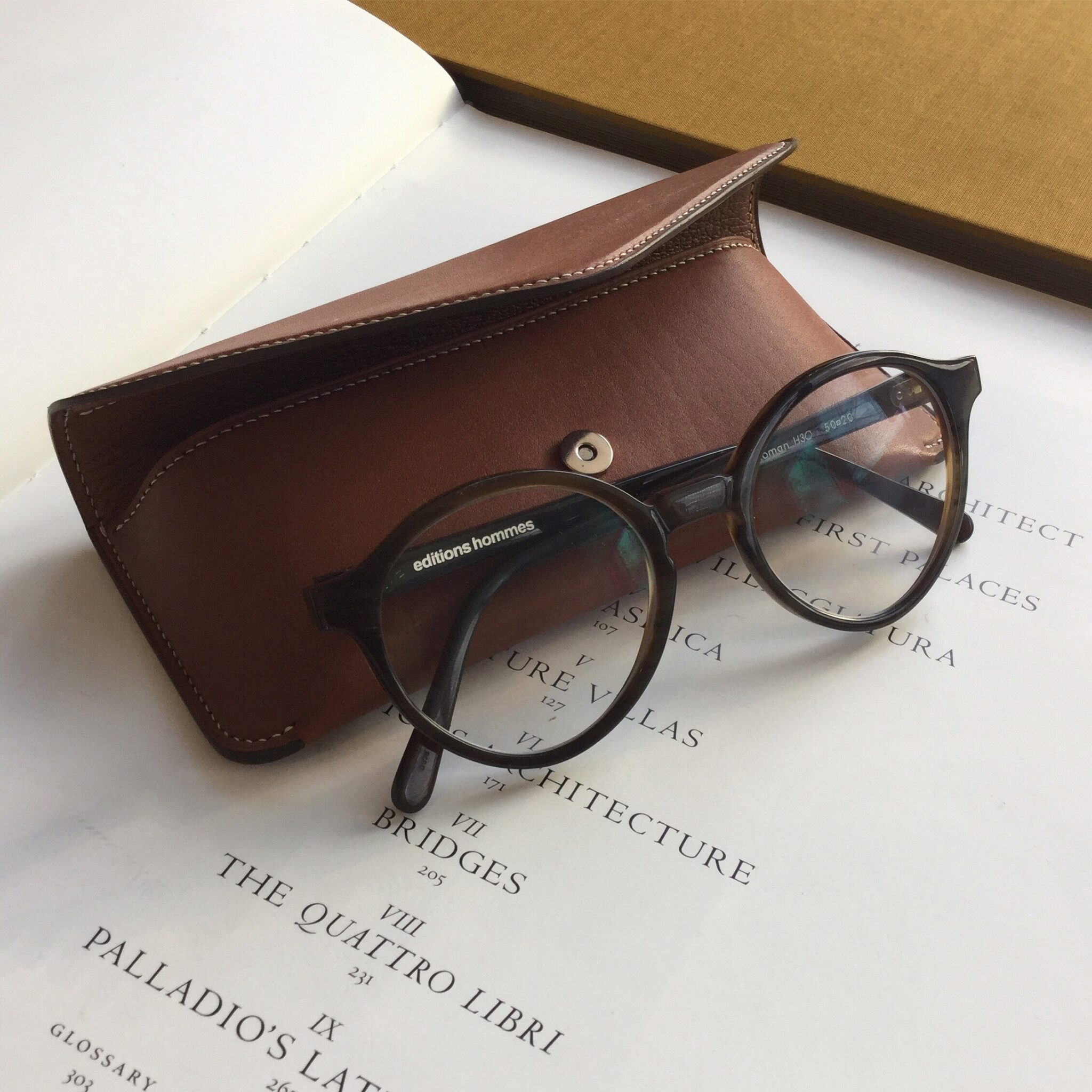 editions hommes horn spectacle frame 'Roman' with classic eyewear sleeve / snap button